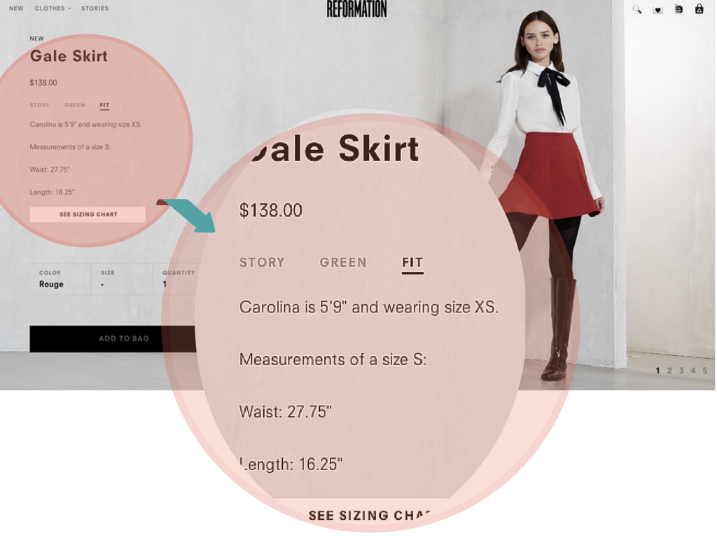 Reformation gives their  model's measurements for sizing clarity