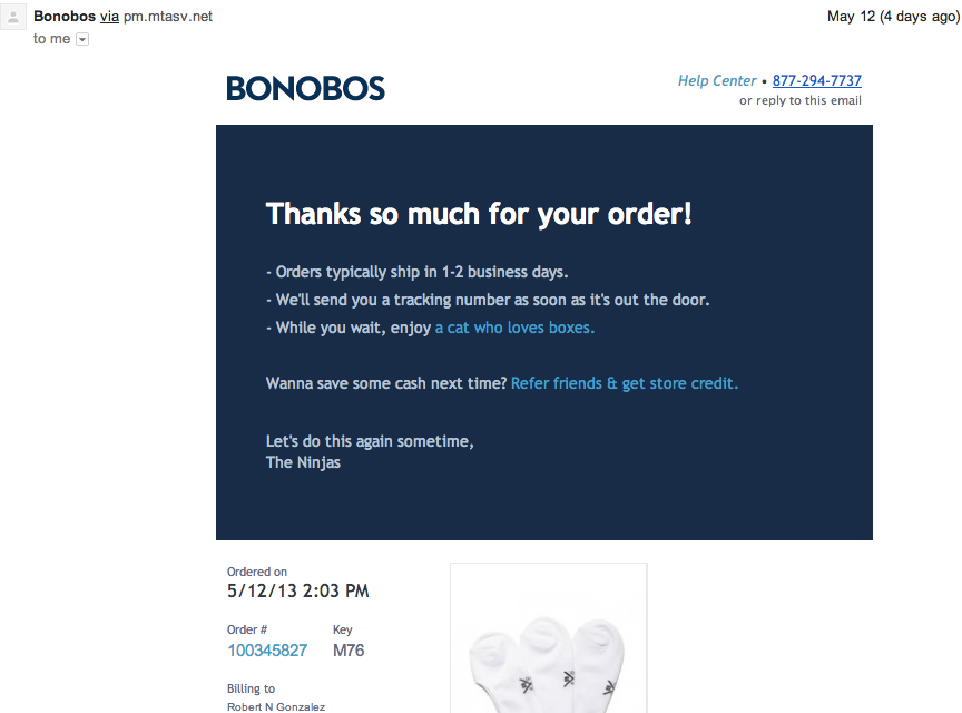 Commerce has become marketing:: example of sales referral from Bonobos