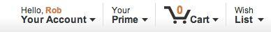Amazon's personalized welcome bar