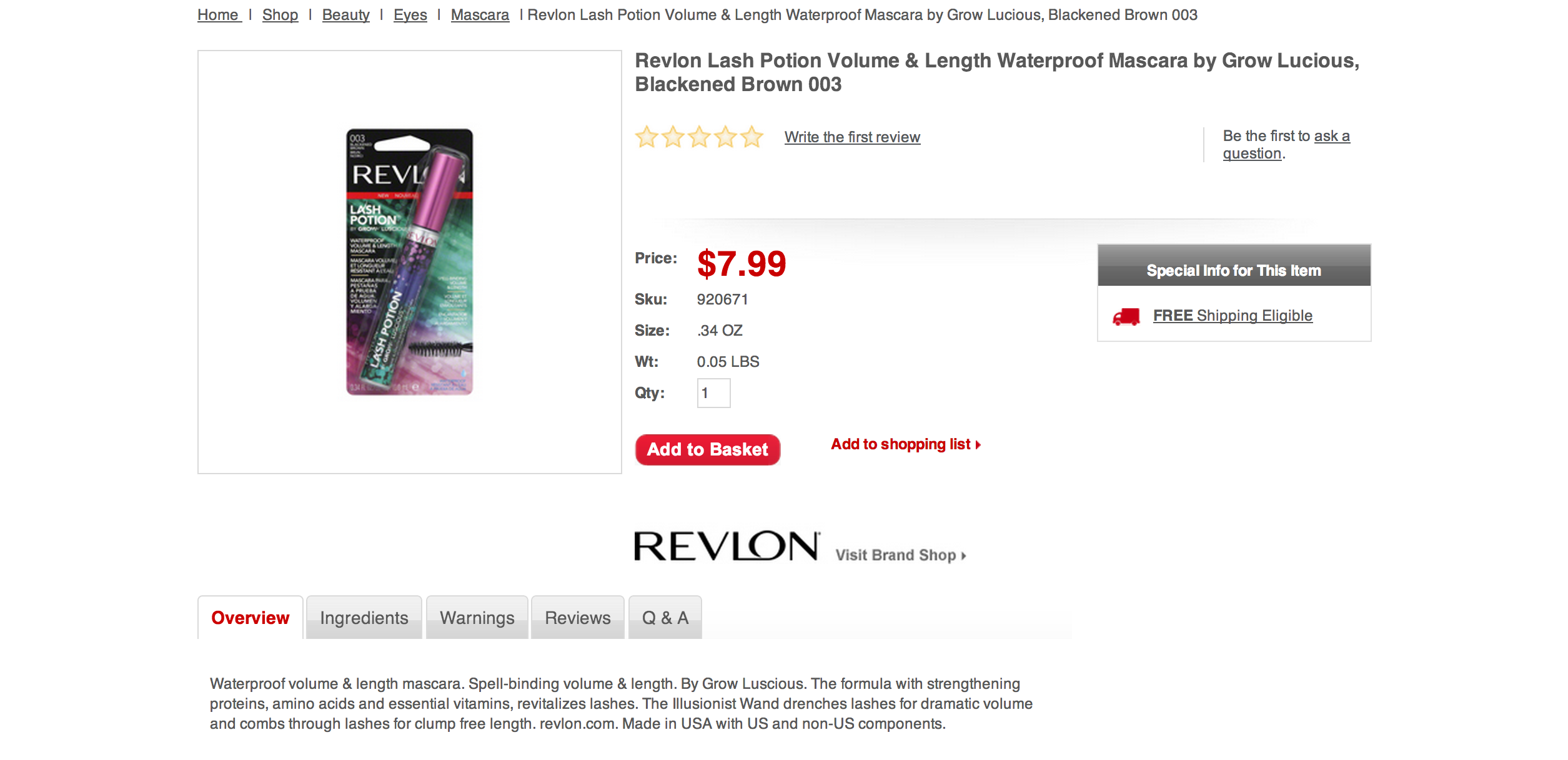 product information example for revlon lash potion on cvs