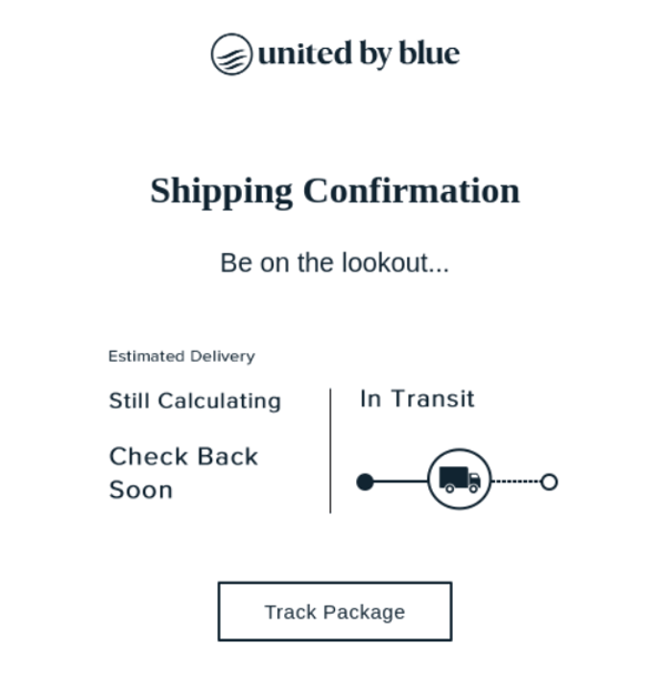 screenshot email marketing types example from united by blue showing package tracking 