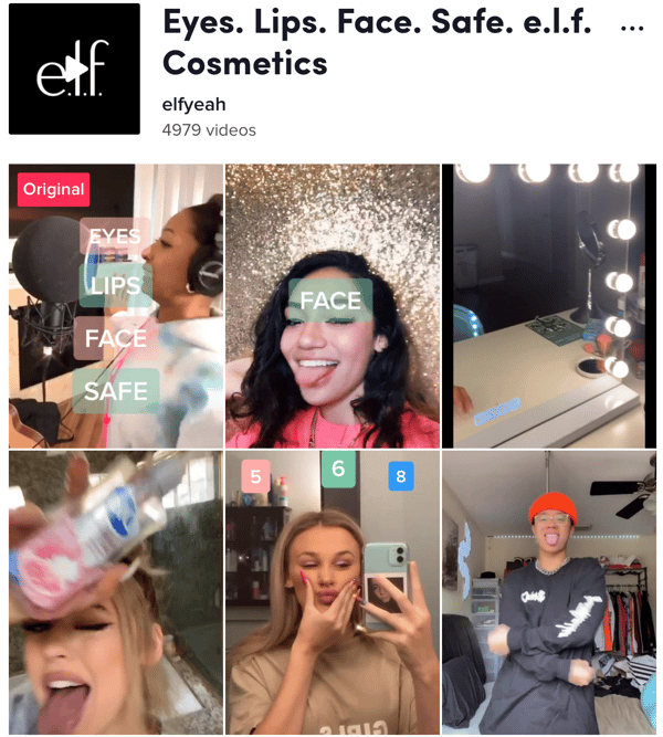 user-generated TikTok content for e.l.f. Cosmetics’ eyes lips face challenge 