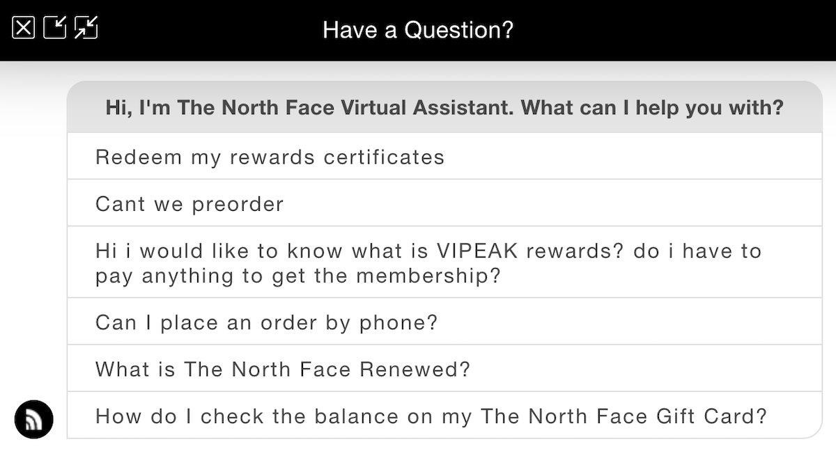 The North Face Virtual Assistant Screenshot Salsify D2C Apparel Brands