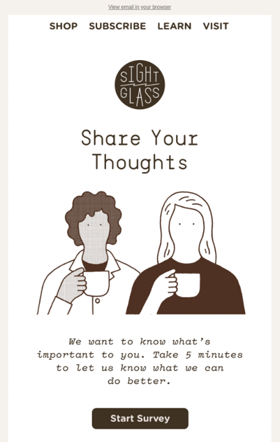 screenshot example of email marketing types from sightglass coffee to take a survey