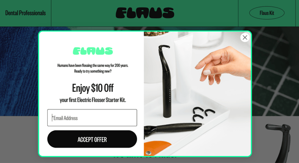 email marketing for ecommerce example from flaus showing a pop-up coupon
