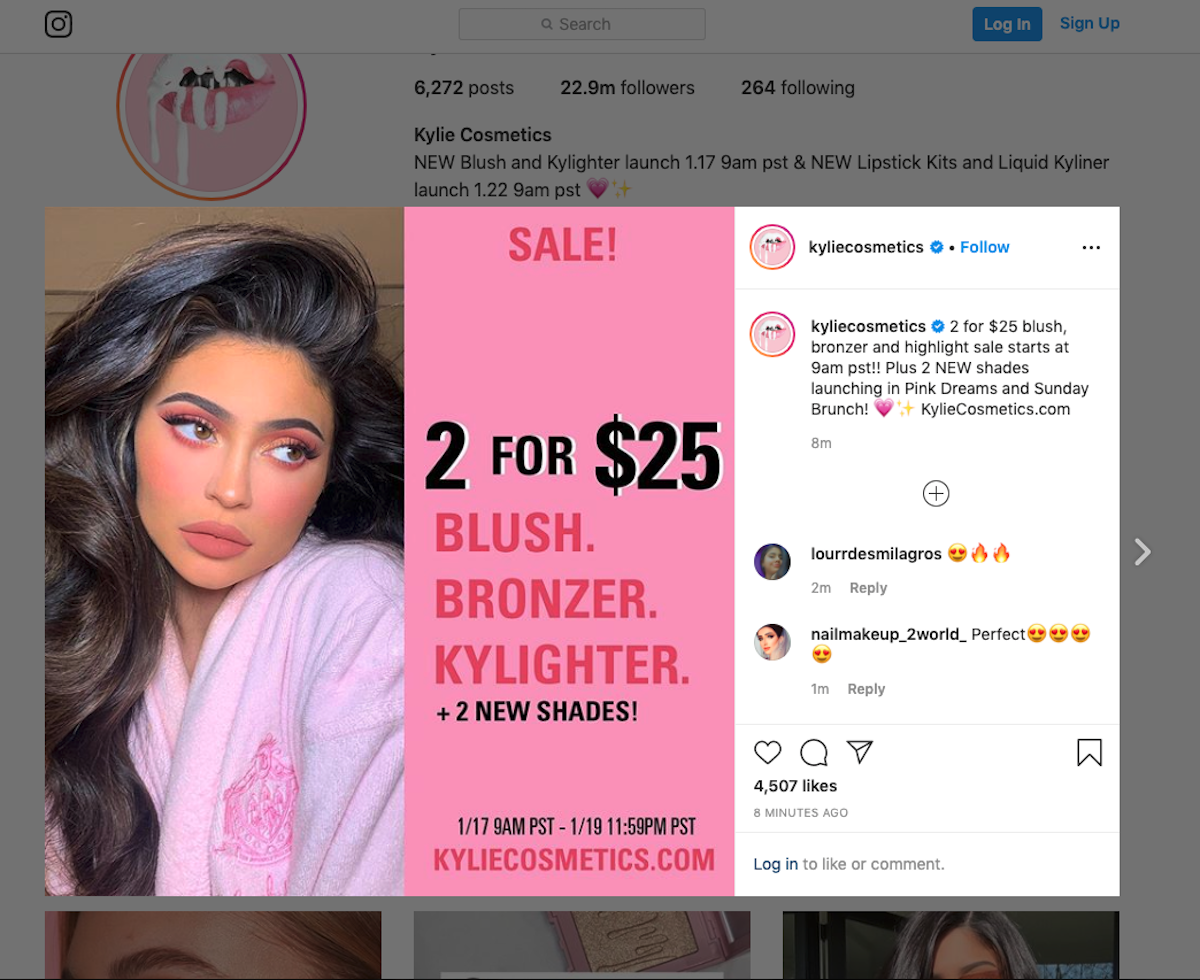 Kylie Cosmetics Instagram Channel Screenshot Salsify Beauty Brands