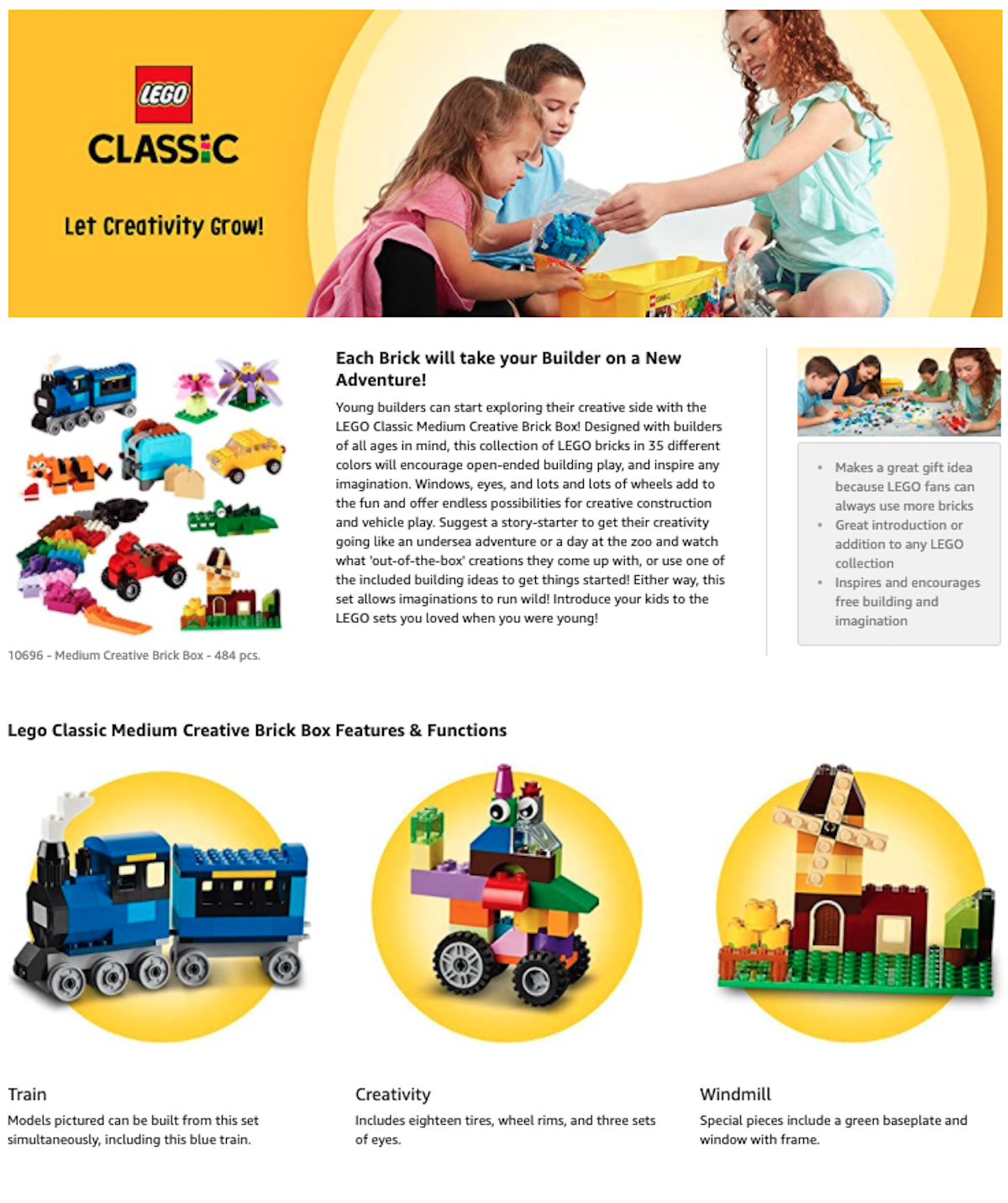 LEGO Amazon Screenshot of Brick Classic Set Salsify Toy Brands Online