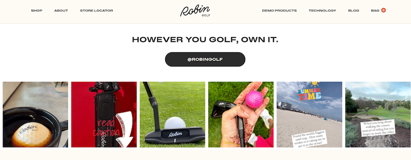 Robin Golf homepage website ecommerce competitive analysis