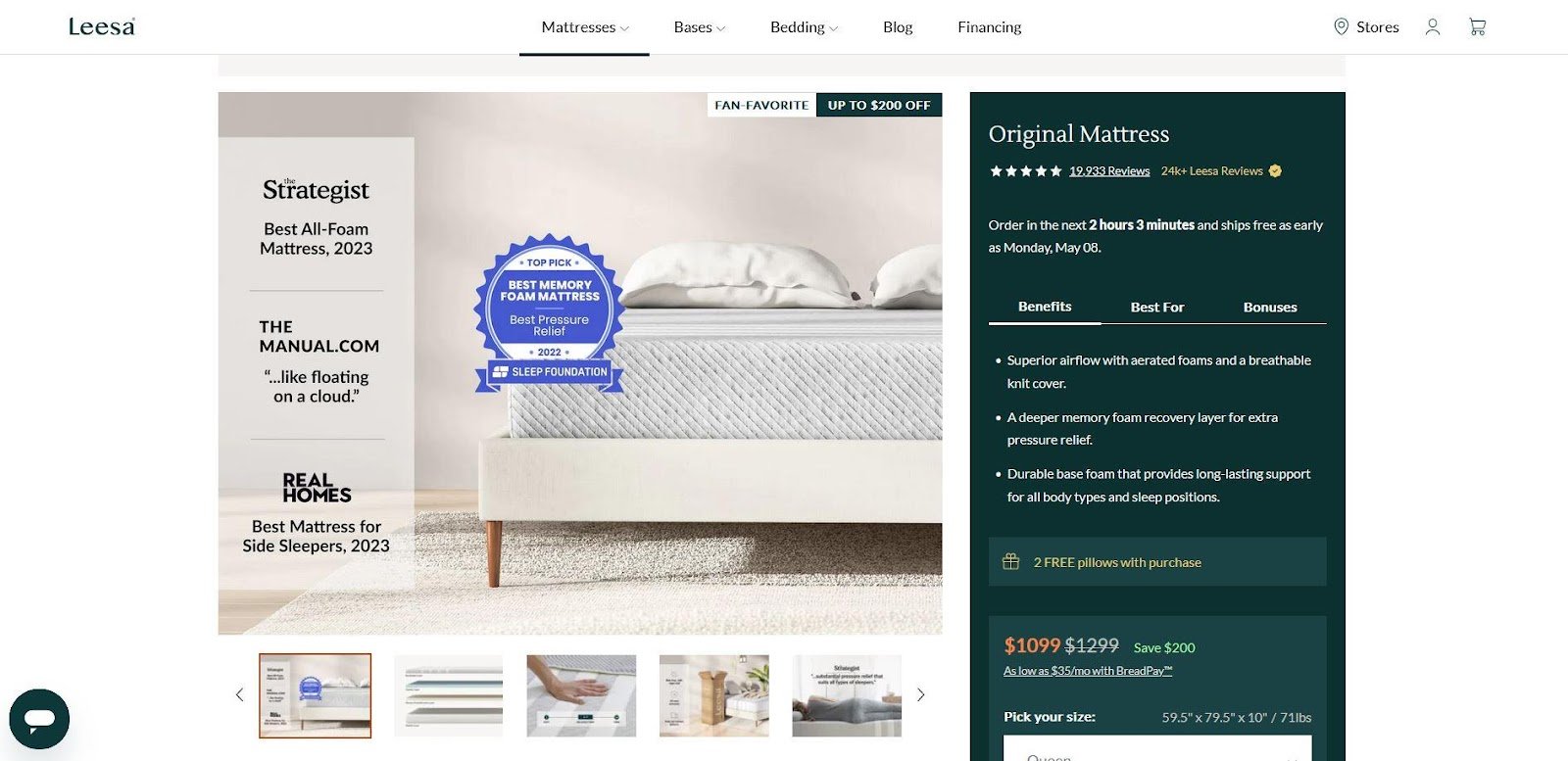 Leesa Mattress Product Page Screenshot Product Page Guide Salsify Salsify Product Pages Product Detail Page Examples