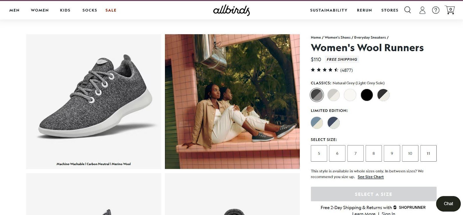 Allbirds Women's Wool Runners Product Page Above the Fold Content Product Page Guide Salsify Salsify Product Pages Product Detail Page Examples