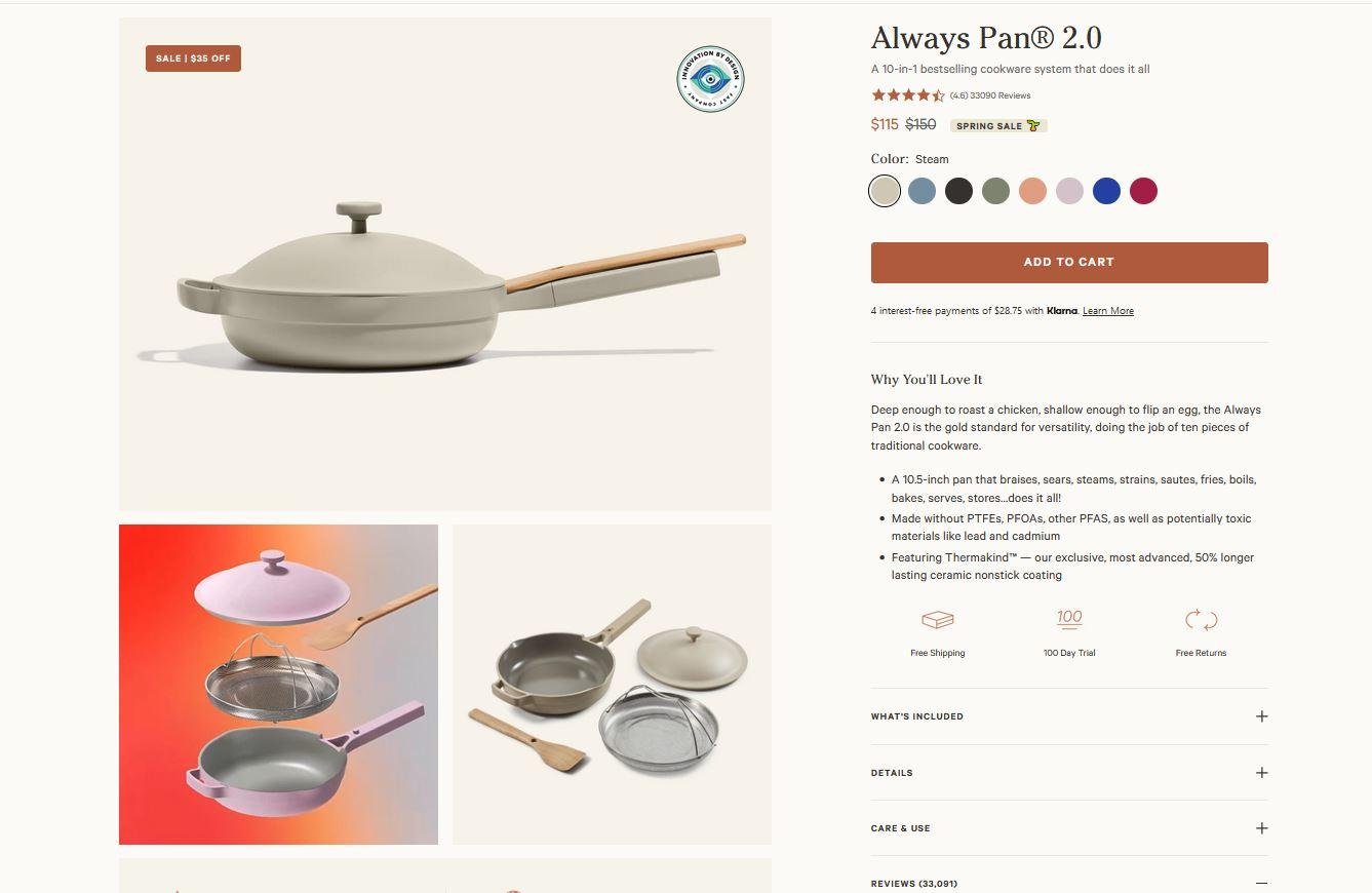 Our Place Product Page Above the Fold Content Product Page Guide Salsify Salsify Product Pages Product Detail Page Examples