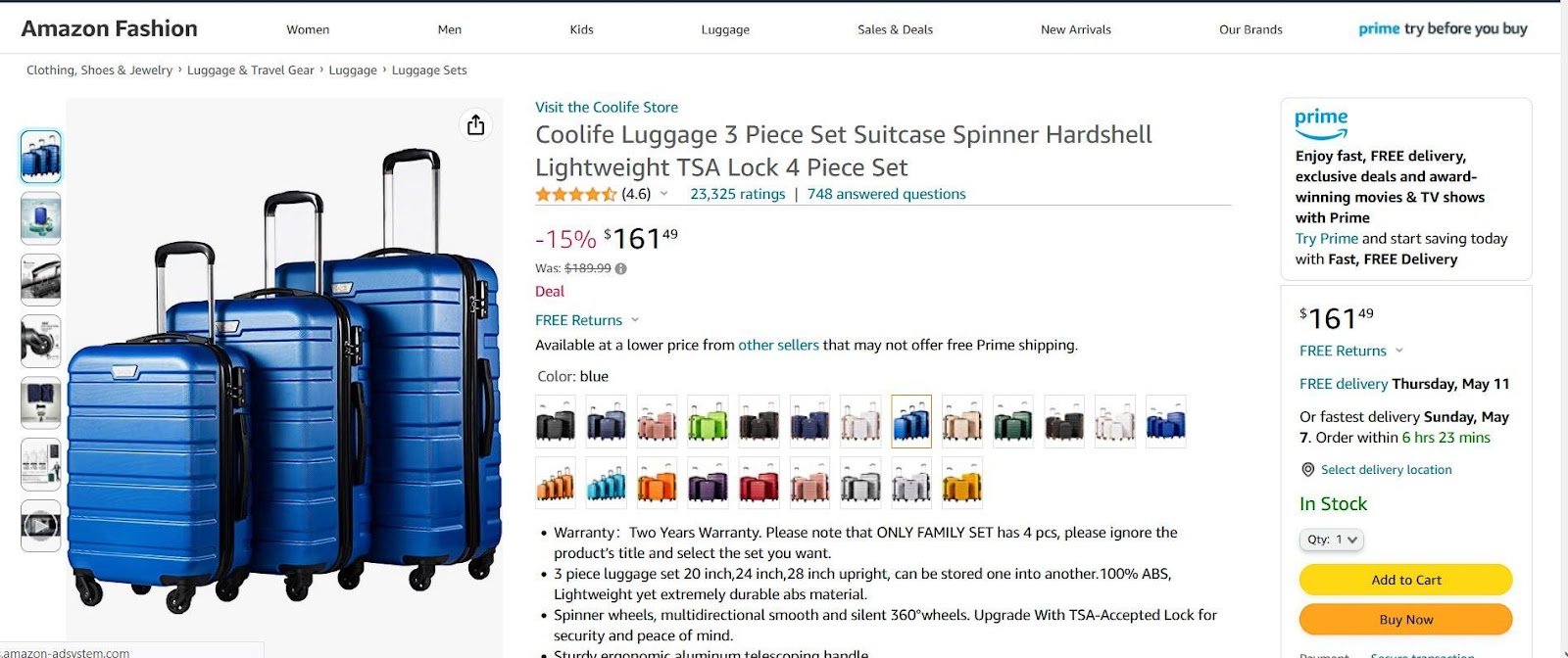 Coolife Luggage Product Page Amazon Screenshot Product Page Guide Salsify Salsify Product Pages Product Detail Page Examples