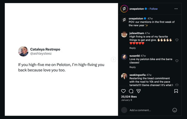 Peloton's Instagram account