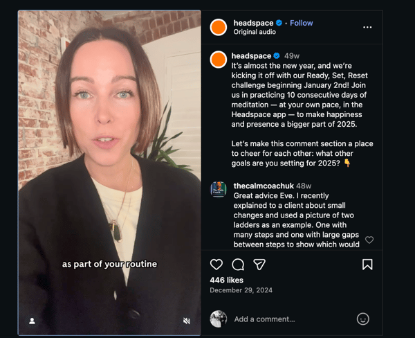 Headspace Instagram reel