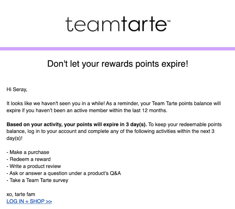 Tarte Cosmetics Screenshot Newsletter