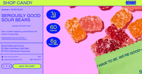 behave candy product page conversion example screenshot