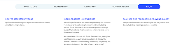 experiment beauty FAQ product page conversion screenshot example