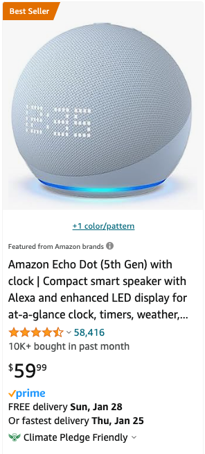 Screenshot of best-selling wireless alarm clock product listing on Amazon.