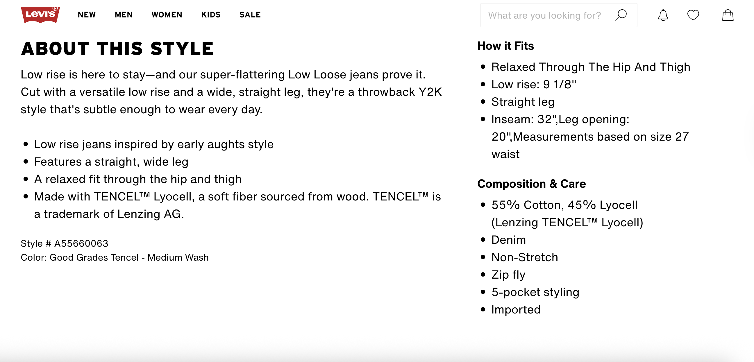 levis product description writing examples