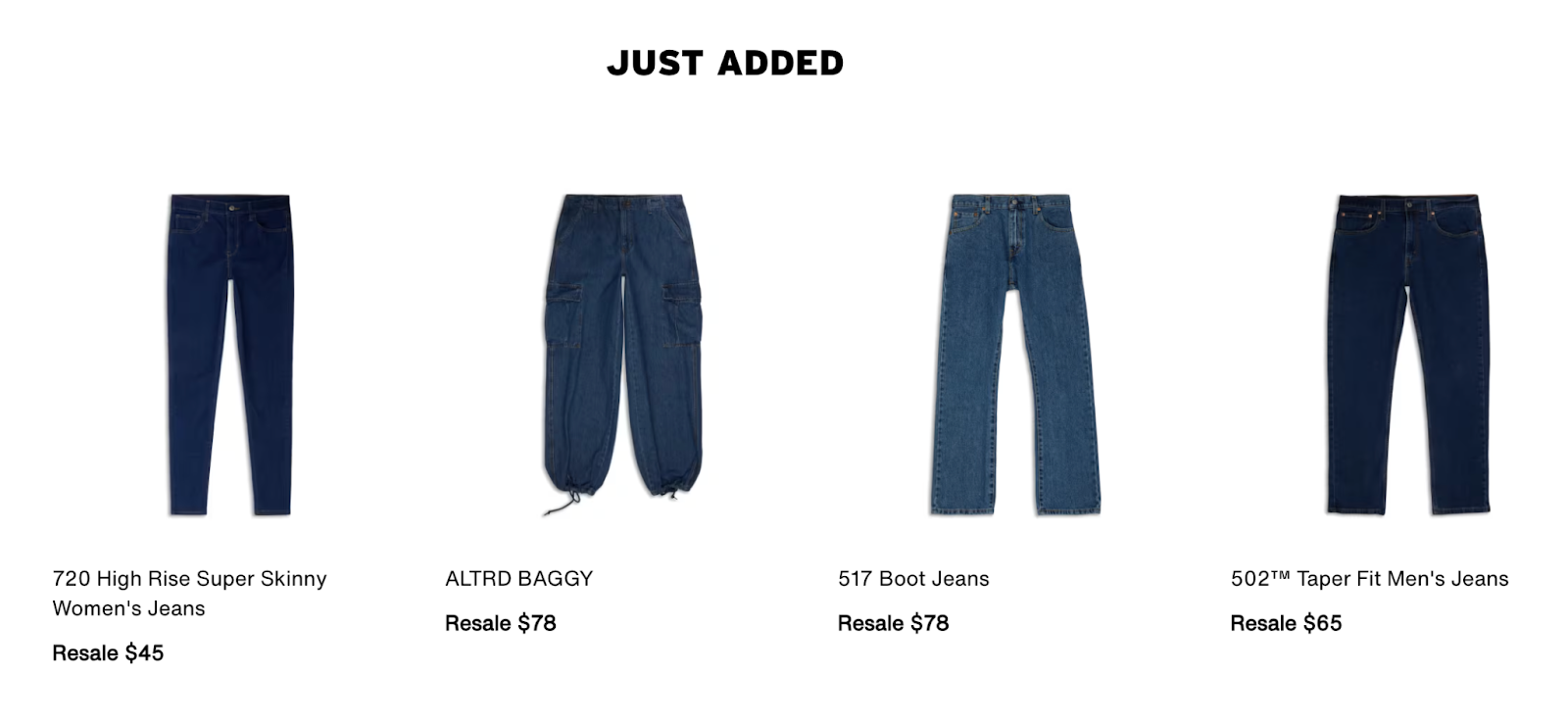 screenshot of levis secondhand shopping