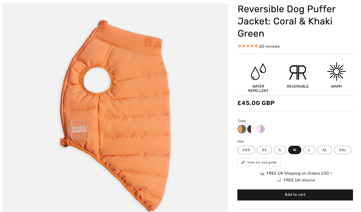 Barc reversible dog puffer jacket 