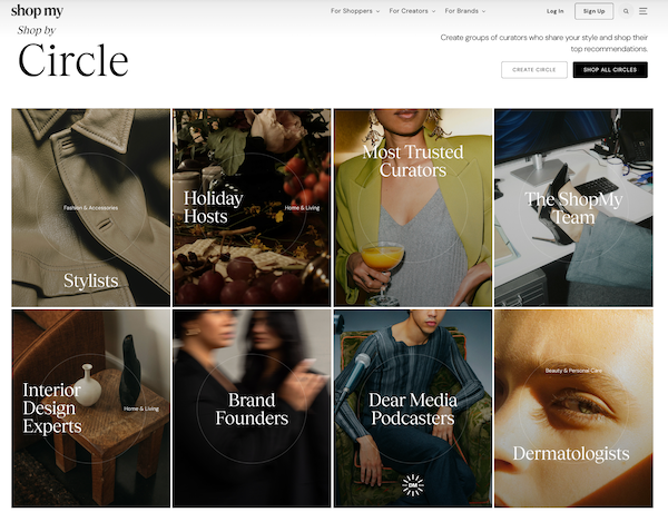  Screenshot of ShopMy Circle curated commerce recommendations.