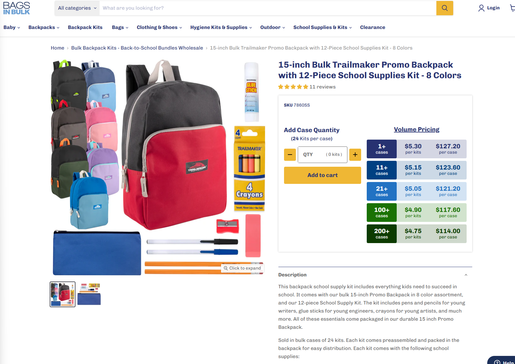 Bags in Bulk 15-inch trailmaker promo backpack kit illustrates back-to-school product bundling, ecommerce strategy, brand strategy, bundling strategy