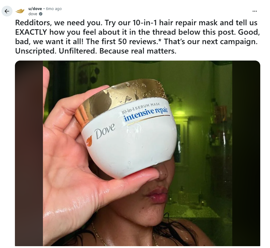 Dove turned to Redditors to ask their honest opinions on holiday shopping and Reddit ecommerce | Salsify
