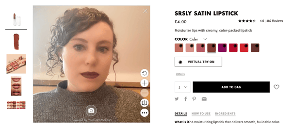 Woman virtually tries on e.l.f. lipstick