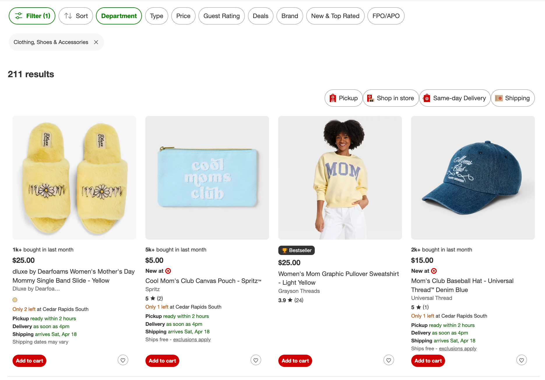 Screenshot of Target offering gifts for Mother’s Day and Mother’s Day shopping trends
