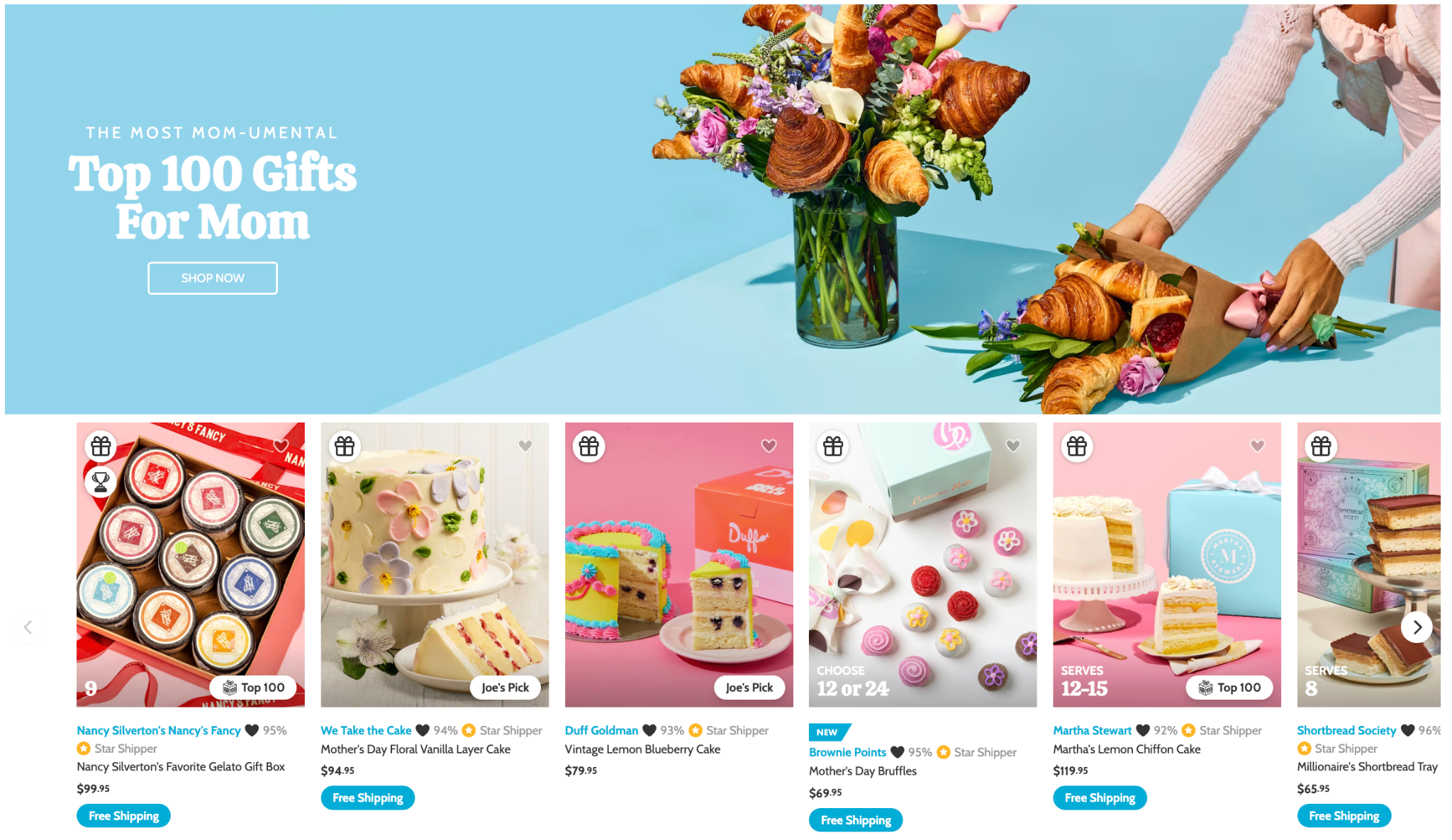 Screenshot of Goldbelly offering gifts for Mother’s Day and Mother’s Day shopping trends