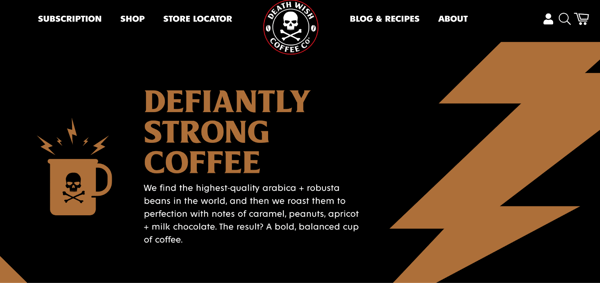 screenshot of death wish coffee homepage