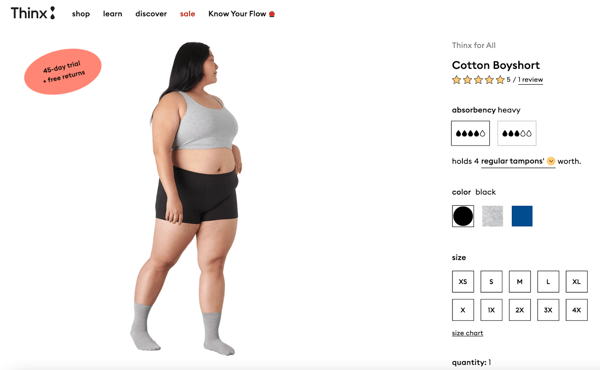 Thinx Cotton Boyshort product page