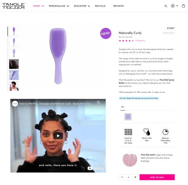 tangle teezer naturally curly product page