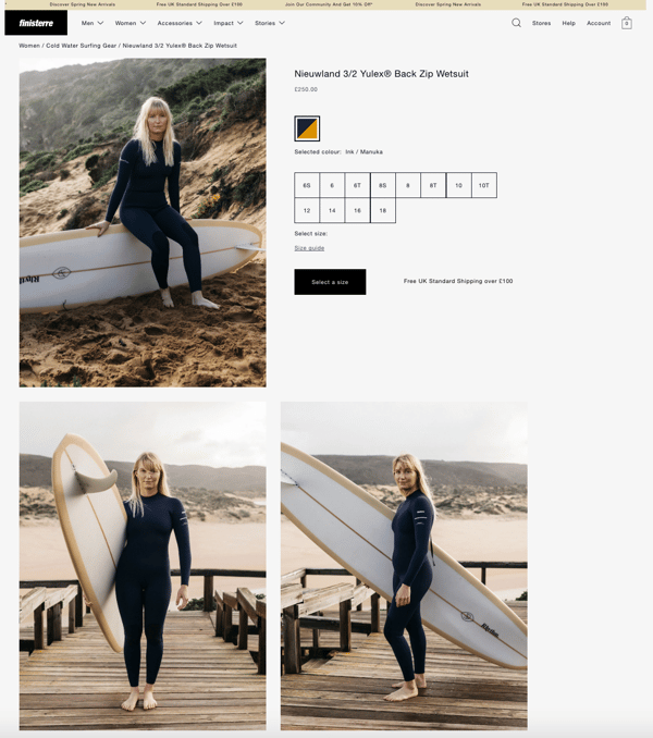 Finisterre wetsuit product page