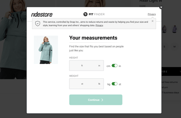 Ride Store sizing charts 