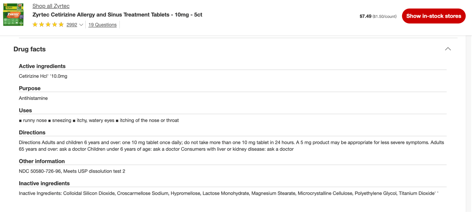 Target drug fact information