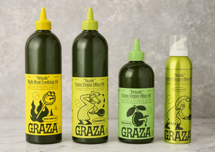 product lineup of Graza olive oil illustrates CPG brands, digital shelf optimization, and product experience management