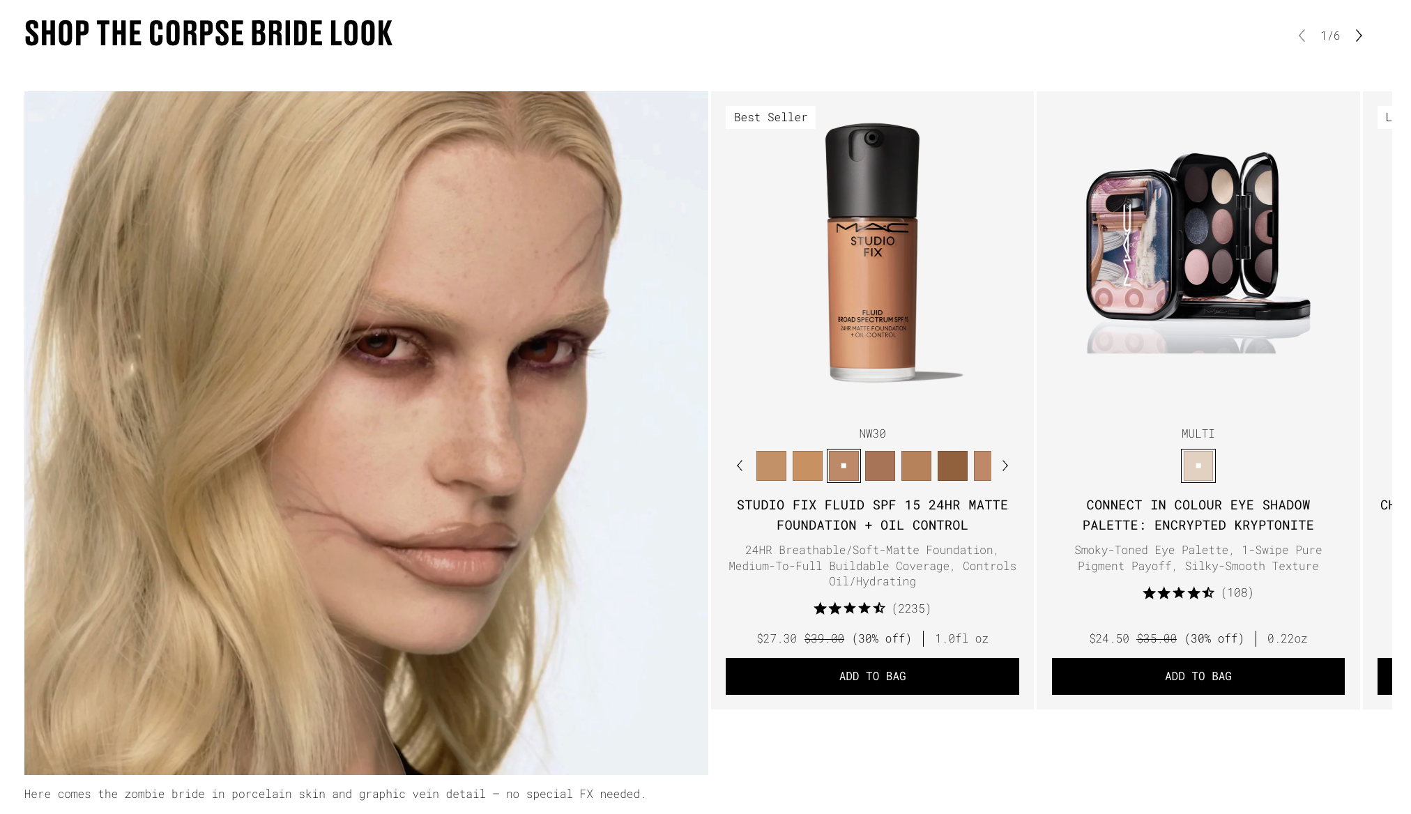Mac Cosmetics shares their corpse bride look and promotes Halloween makeup products that will help shoppers achieve the Halloween makeup look