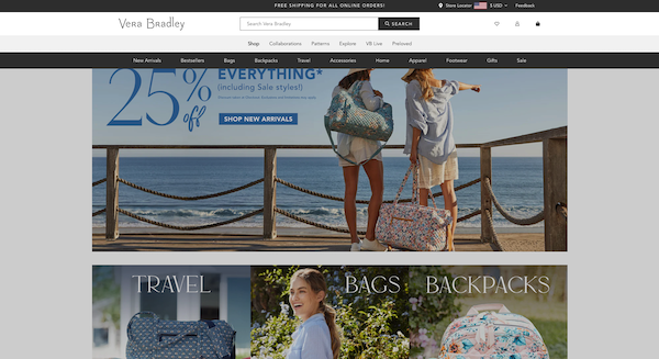 vera bradley website navigation example website merchandising what is site merchandising