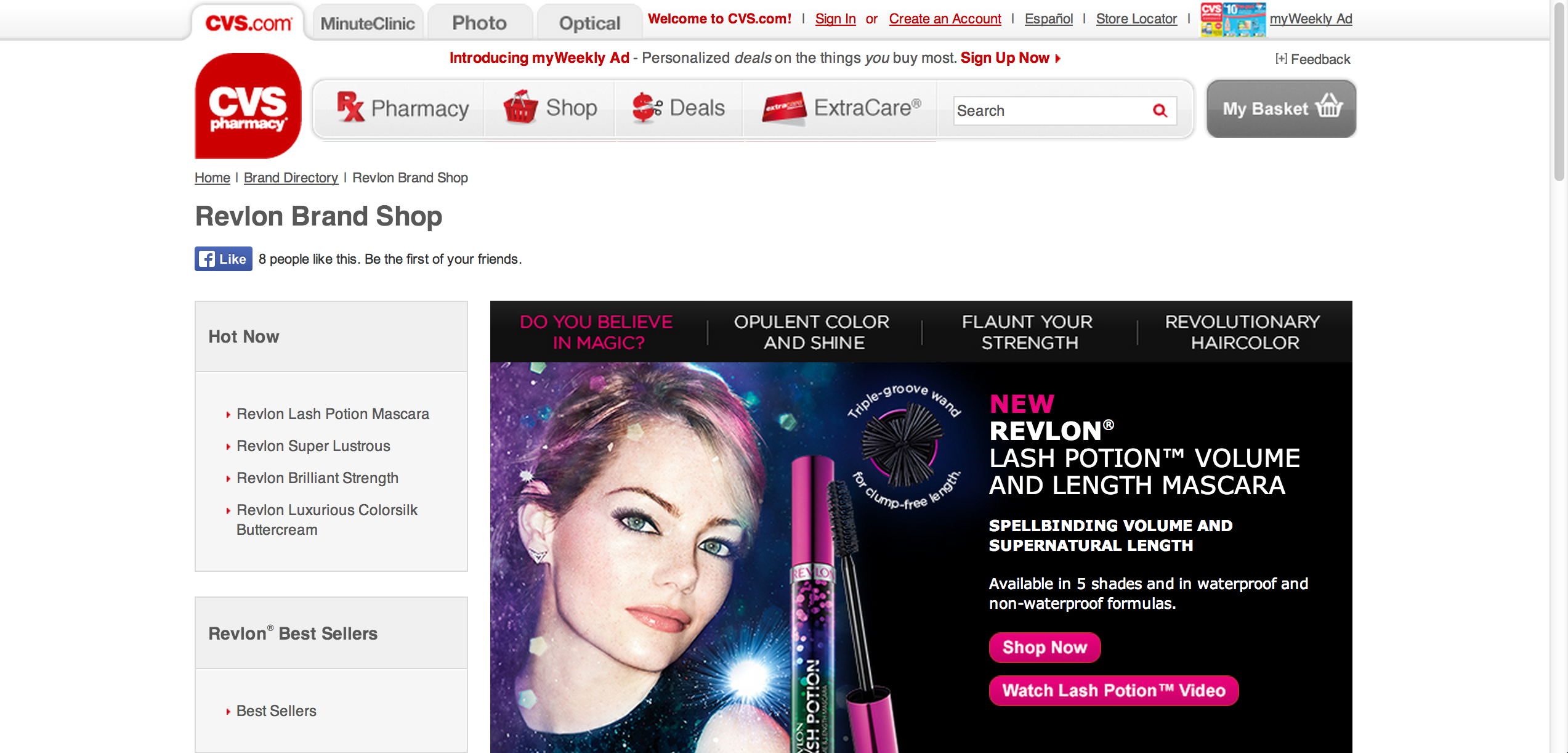 screenshot of cvs pharmacy page showing product information example for revlon