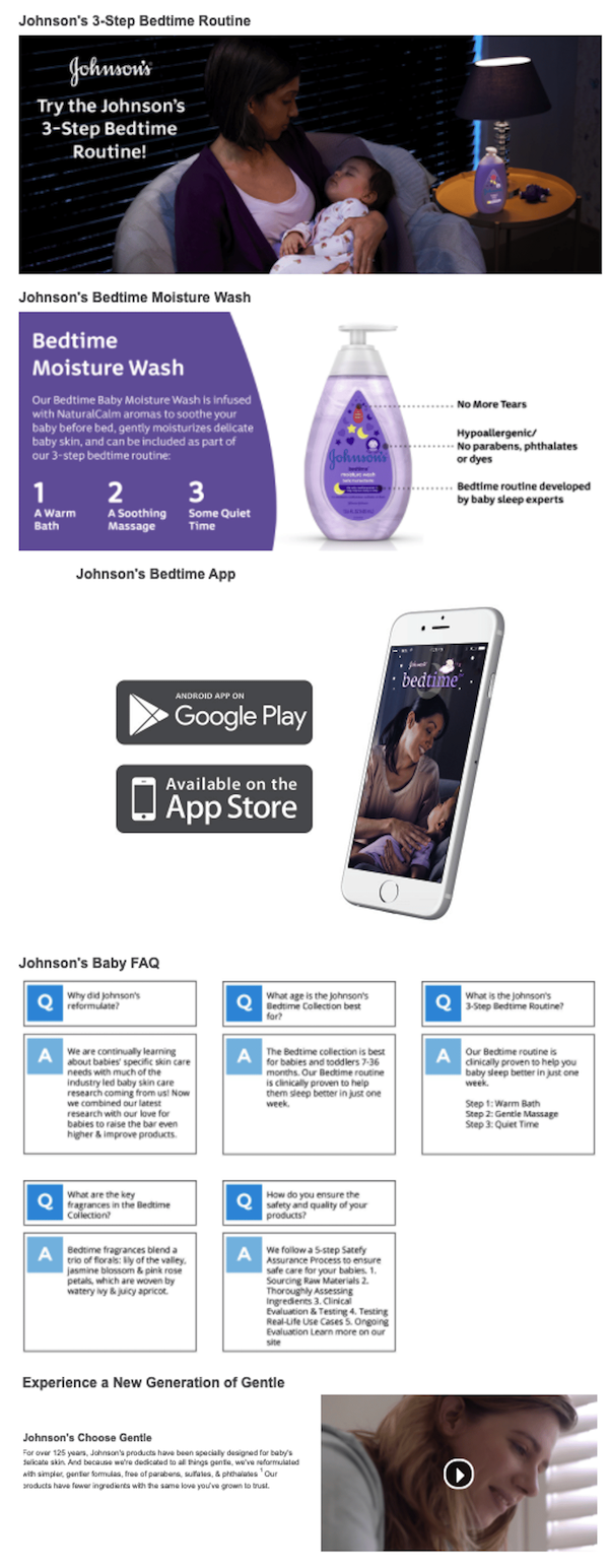 Johnson & Johnson’s 3-step bedtime routine infographic 